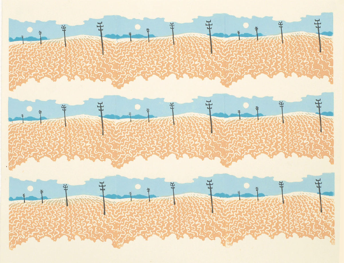 Telegraph poles on ploughed field