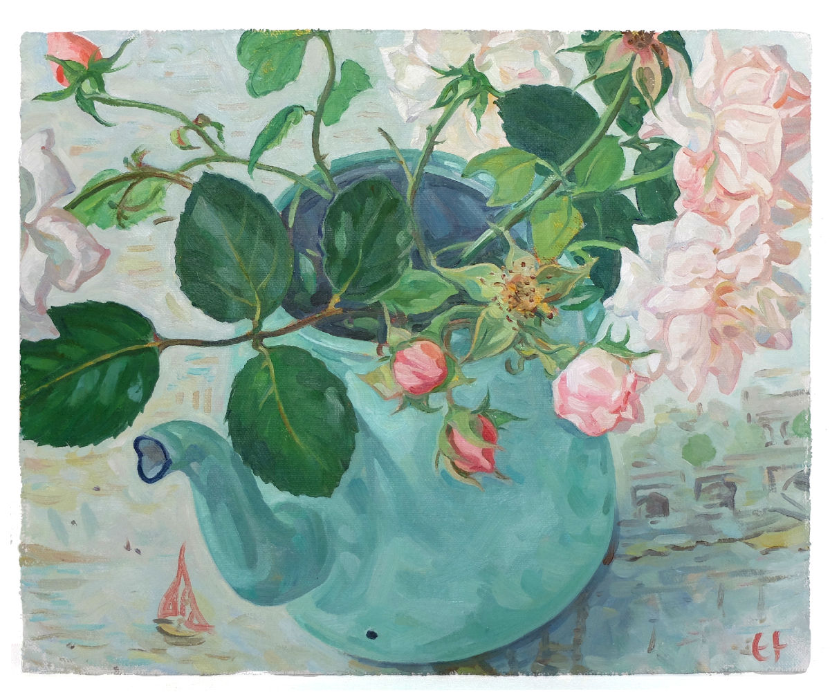 Roses in Enamel teapot